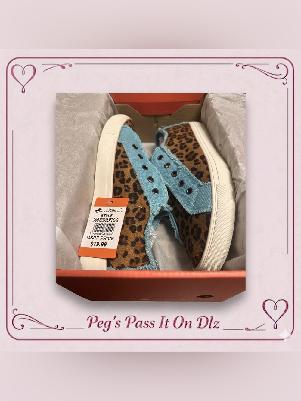 Montana West Leopard Print w/ Lt Blue Frayed Trim Canvas Slip~On Sneakers Sz 9